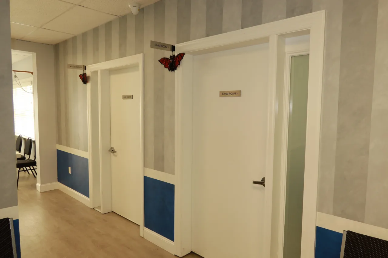 Doors to the treatment rooms, decorated for Halloween