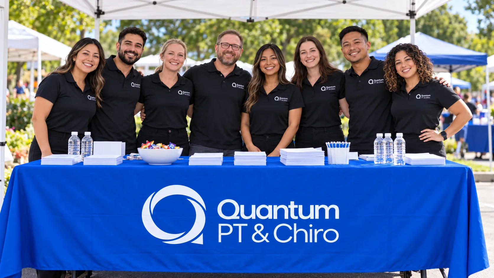 Team members at a Quantum PT & Chiro booth at a community health fair