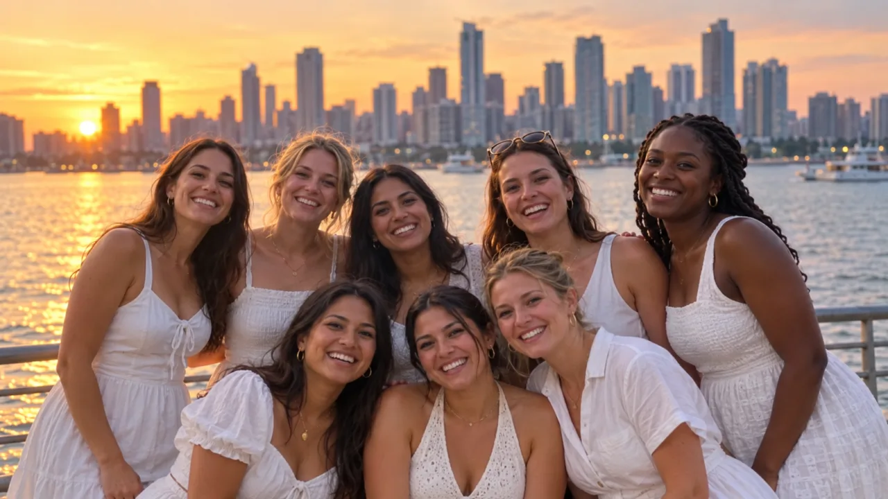 Team members on an evening outing by the waterfront